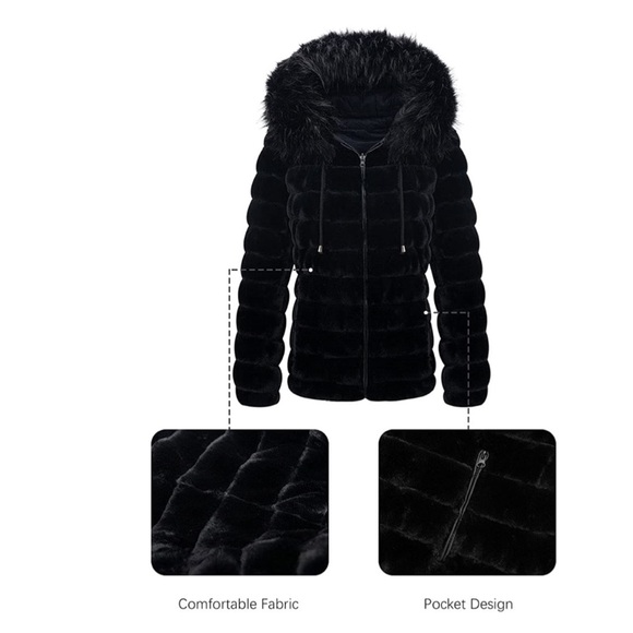 Double Sided Faux Fur Puffer Jacket Hooded-Fur - Picture 4 of 11